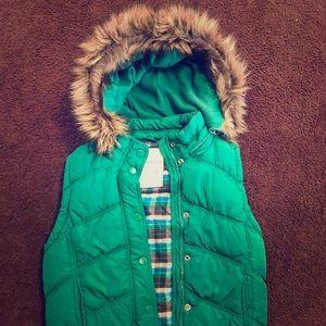 Aeropostale Green Fur hooded vest